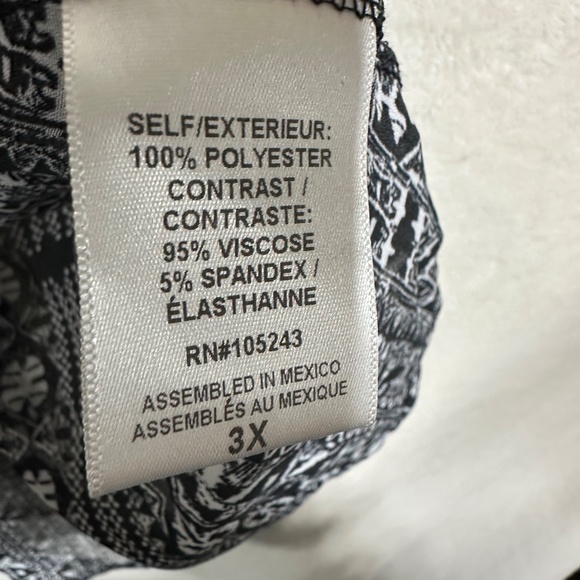 Bobeau Top 3X Black Matte Jersey Stretch Chiffon Printed Short Sleeve Blouse NEW - Picture 6 of 10